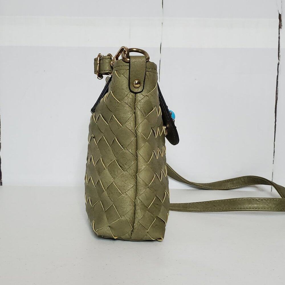 Vintage Boho Olive Green Turquoise Medallion Woven Festival Crossbody Bag - Picture 2 of 11